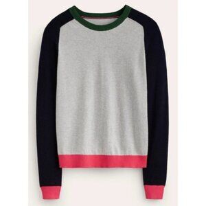 Boden Women Cashmere Blend Preppy Colorblock Meg Saddle Sleeve Jumper Large Grey